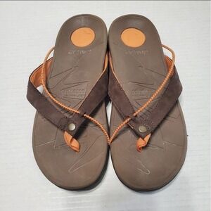 Orthaheel Active Technology Brown Orange Suede Flip Flops Sandals Women's Size 8